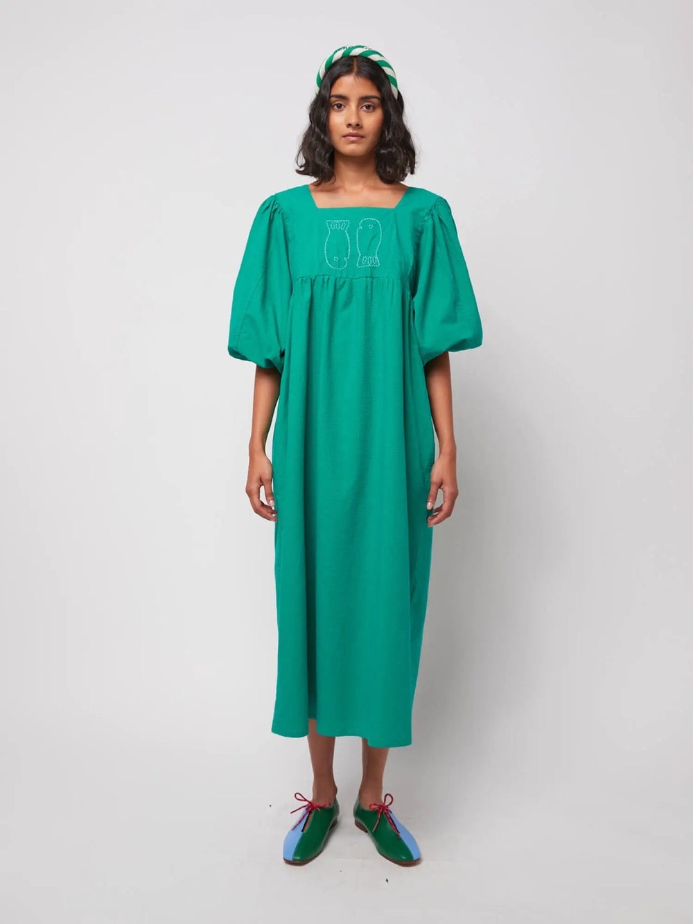 NWOT Bobo Choses Emerald Green Square-Neck Fish Maxi Dress - Picture 4 of 8